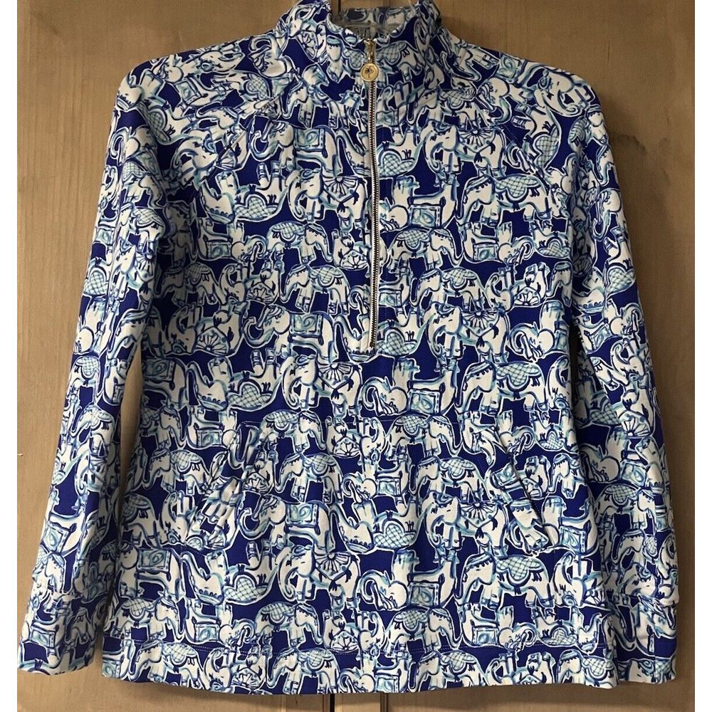 Lily Pulitzer Half Zip Skipper Popover In‎ Get Trunky Print Sz Small